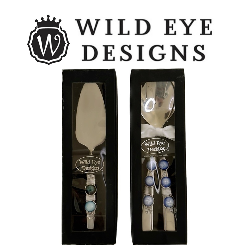 3 Piece Wild Eyes Stainless‎ Pie Salad Spoon & Fork Serving Set